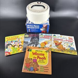 VTG 70's DISNEY SHELCORE INC. Mickey Mouse Record Case & 5 Children’s 45 RPM
